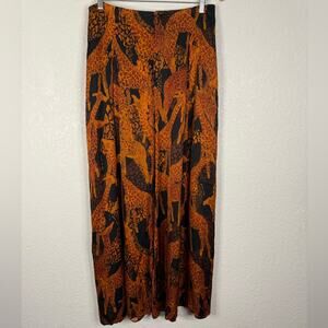 FARM Rio Anthropologie Wide leg giraffe print black pants Boho Casual Safari Fun